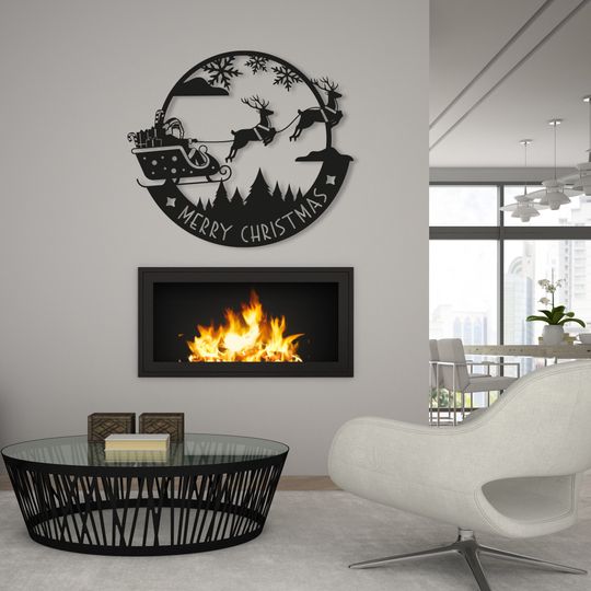 Discover Santa Metal Christmas Wall Art, Merry Christmas Wall Decor, Deer Sign, Santa's Sleigh Wall Sign, Christmas Gift, Reign Deer, Front Door Sign