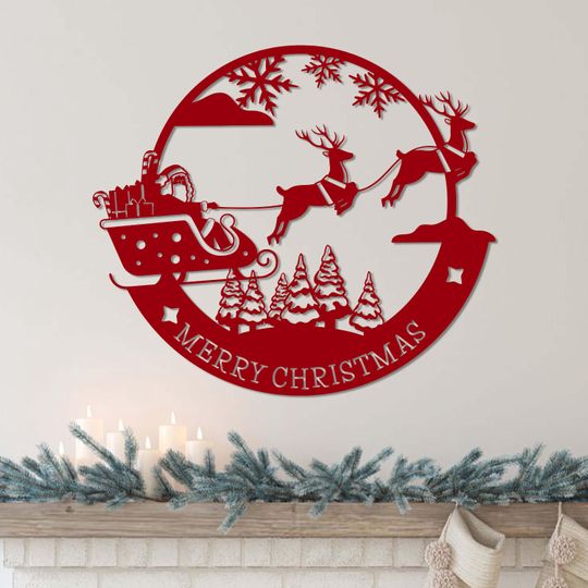 Discover Santa Christmas Metal Wall Art, Merry Christmas Wall Decor, Deer Sign, Santa's Sleigh Wall Decor, Christmas Gift, Sleigh Art Front Door Sign
