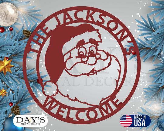 Personalized Welcome Santa Metal Sign - Metal Wall Decor - Door Decotation - Christmas Decorations - Christmas Decor - Winter Decor - Sign
