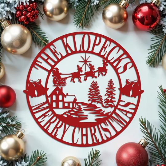 Holidays Christmas Santa in the Sky Circle Personalized Metal Signs