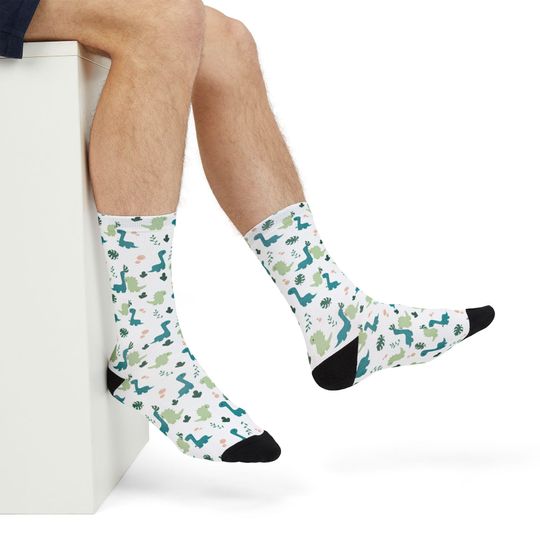 Dinosaur-Themed Crew Socks, Fun and Whimsical Socks for Kids and Adults, Unique Gift for Birthdays, Holidays, Pajama Parties