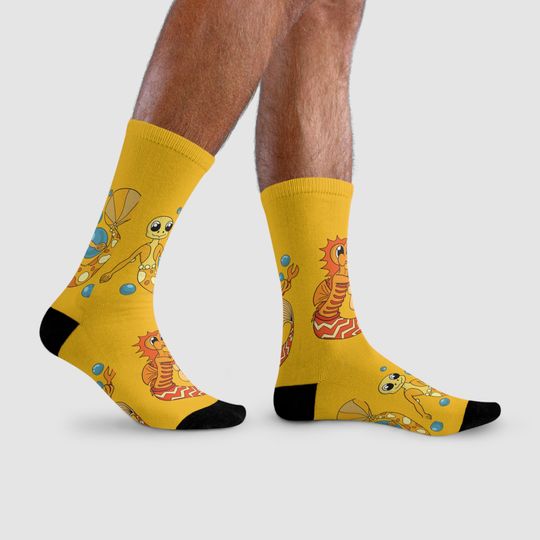 Discover Yellow Mermaid Crew Socks: Funny Sublimation Print