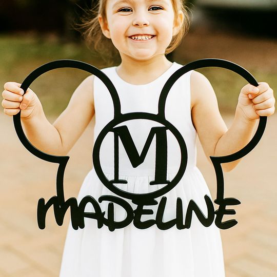 Custom Mickey Mouse Name Sign: Personalized Metal Wall Art, Monogram Sign for Kids Playroom