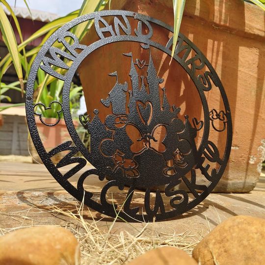 Discover Custom Couple Disney Castle Sign Personalized Mr & Mrs Wedding Wall Decor Anniversary Gifts Family Name Disney Decor Mickey Minnie Kissing