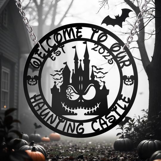 Custom Disney Haunting Castle Metal Sign Mickey Inspired Porch Decor Welcome Halloween Wall Art Fall Outdoor Housewarming Kids Room Gift