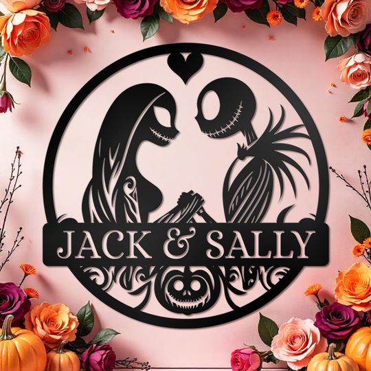 Personalized Jack and Sally Metal Sign: Gothic Nightmare Before Christmas Decor