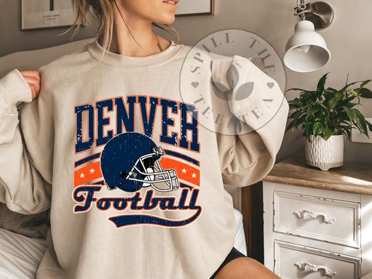 Discover Vintage Denver Football Sweatshirt, Womens Football, Game Day Sweatshirt, Distressed Football, Denver Gift, Holiday Gift, Christmas Gift,