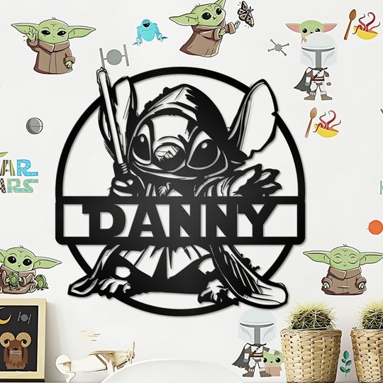 Discover Stitch Starwars Metal Sign Custom Disney Room Name Decor Nursery Art Custom Ohana Birthday Gifts Jedi Stitch Yoda Wall Art Gifts for Kids