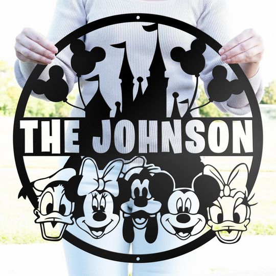 Discover Disney Park Friends Name Custom Family Welcome Sign Mickey Castle Metal Home Entryway Decor
