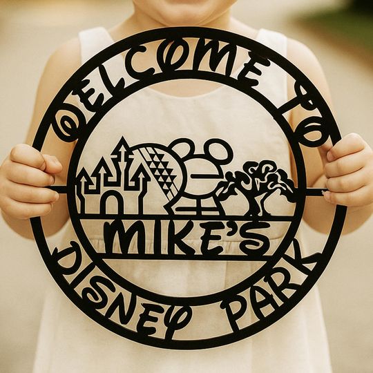 Discover Custom Disney Park Welcome Sign, Personalized  Disney Castle Metal Art, Family Name Sign, Home Entryway Decor, Gift for Kids, Last Name Sign