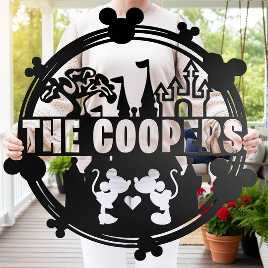 Discover Disney Castle Park Family Name Custom Welcome Sign Mickey Castle Metal Art Home Entryway Decor, Housewarming Gifts, Gift for her