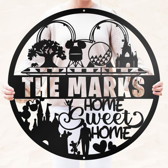 Discover Disney Park Home Sweet Home Sign Name Custom Welcome Sign Mickey Castle Metal Art Home Entryway Decor Housewarming Gifts for Her