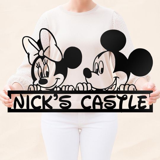 Discover Disney-Inspired Castle Name Sign Personalized Metal Kids Room Wall Art Nursery Mickey Minnie Custom Family Sign Couples Wall Decor Kids Gift