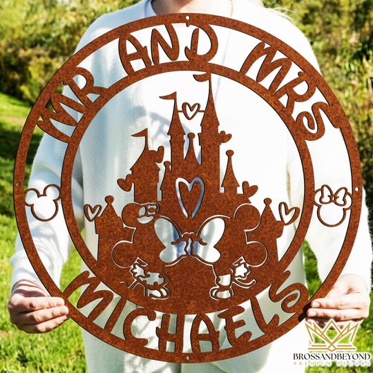 Discover Custom Rustic Mr & Mrs Wedding Metal Sign Personalized Couple Disney Castle Sign Decor Anniversary Gifts Housewarming Gift