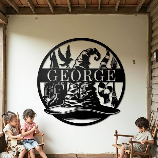 Discover Personalized Wizard Hat Metal Wall Art: Custom Name Kids Room Decor, Wizard School Custom Name Decor, Magical World Personalized Sign Gifts