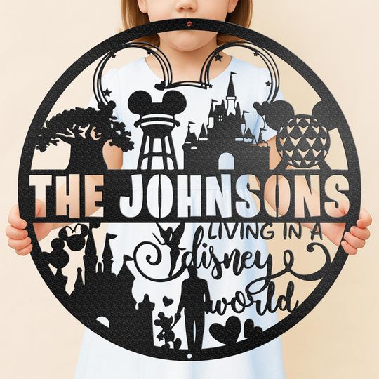 Discover Disney Park Family Name Custom Welcome Sign Mickey Castle Metal Art Home Entryway Decor Dad Son Gifts Personalized Disney Birthday Name Sign