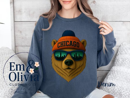 Discover Chicago Football Crewneck Fleece Pullover Bear Sweatshirt Fall Sweater