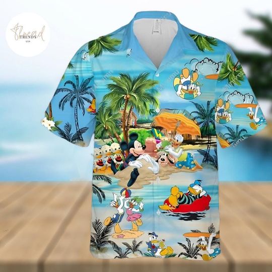 Discover Mickey Mouse Donald Daisy Duck Goofy Dog At The Beach Disney Full Printing Hawaiian Shirt All Over Print Gift For Her AOP For Kid For Her