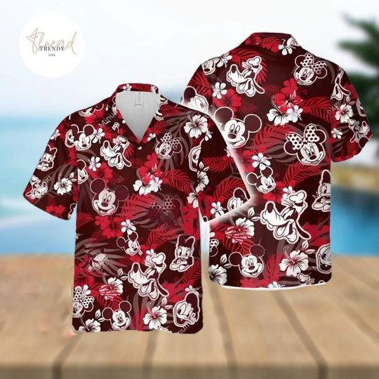Discover Mickey Minnie Mouse Donald Daisy Duck Goofy Dog Disney White Hibiscus Aloha Full Printing Hawaiian Shirt All Over Print Gift For Her AOP Kid