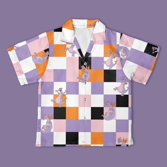 Disney Figment Checkerboard Button Up Shirt, Disney Character Button Down Shirt, Figment shirt, Disney Epcot Theme Park Trip Outfits