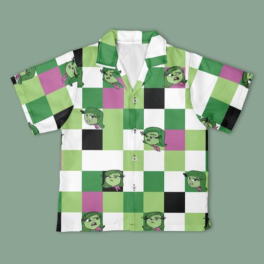 Discover Disney Disgust Inside Out Checkerboard Hawaiian Shirt, Inside Out Disgust Shirt, Christmas Disney Trip Gift Shirt
