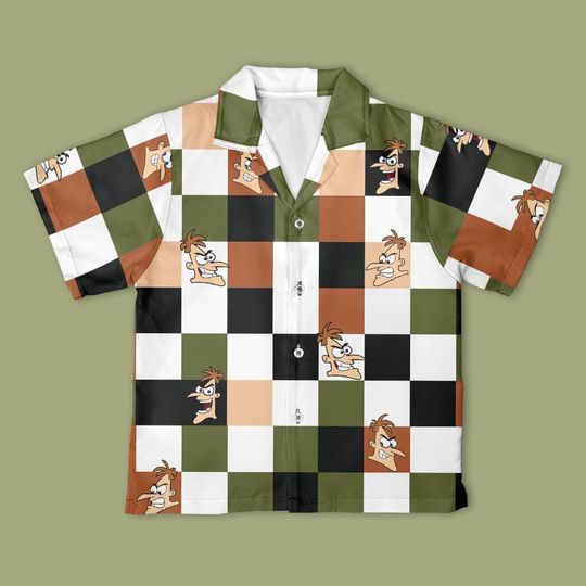 Dr. Heinz Doofenshmirtz Checkerboard Hawaiian Shirt, Dr. Heinz Button Down Shirt, Disney Phineas and Ferb shirt