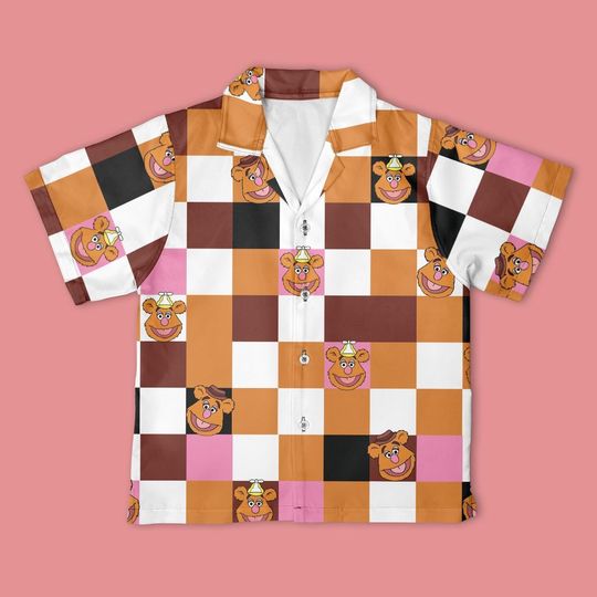 Discover Fozzie Bear Checkerboard Hawaiian Shirt, The Muppet Show Button Down Shirt, Disney The Muppet Show shirt