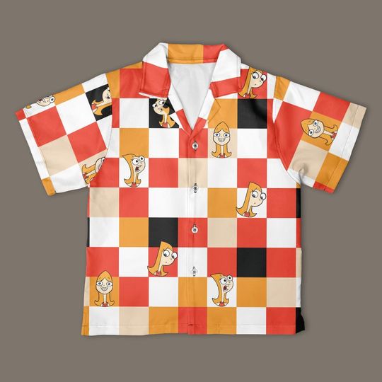 Disney Candace Flynn Checkerboard Hawaiian Shirt, Phineas and Ferb Button Down Shirt, Disney Phineas and Ferb shirt
