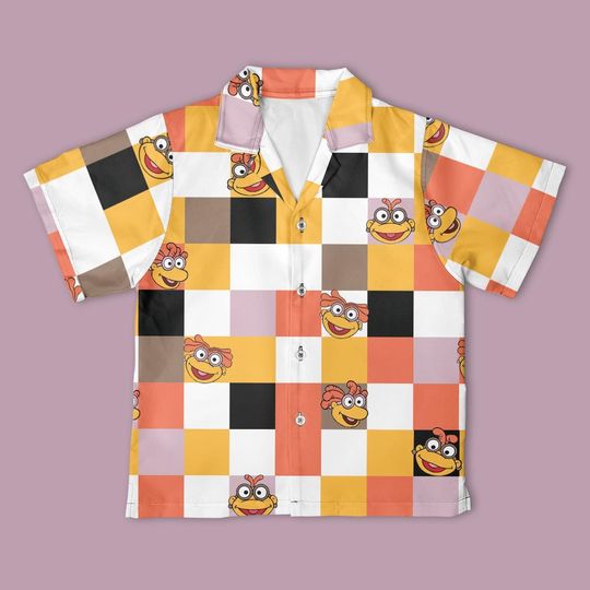 Scooter Checkerboard Hawaiian Shirt, Scooter The Muppets Button Down Shirt, Disney The Muppet Show shirt