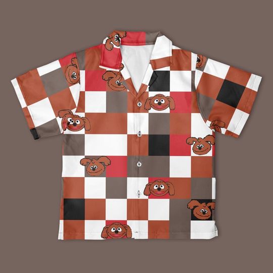 Rowlf the Dog Checkerboard Hawaiian Shirt, The Muppets Button Down Shirt, Disney The Muppet Show shirt