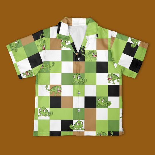 Disney Pascal Checkerboard Button Up Shirt, Pascal Tangled Button Down Shirt, Disney Pascal shirt, Pascal Rapunzel Disney Trip Outfits