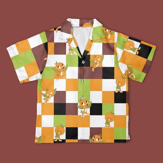 Disney Orange Bird Checkerboard Button Up Shirt, Disney Character Button Down Shirt, Orange Bird shirt, Disney Magic Kingdom Trip Outfits