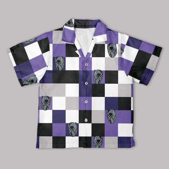 Marvel Black Panther Checkerboard Button Up Shirt, Wakanda Forever Button Down Shirt, Superhero shirt, Marvel Disney Trip Outfits