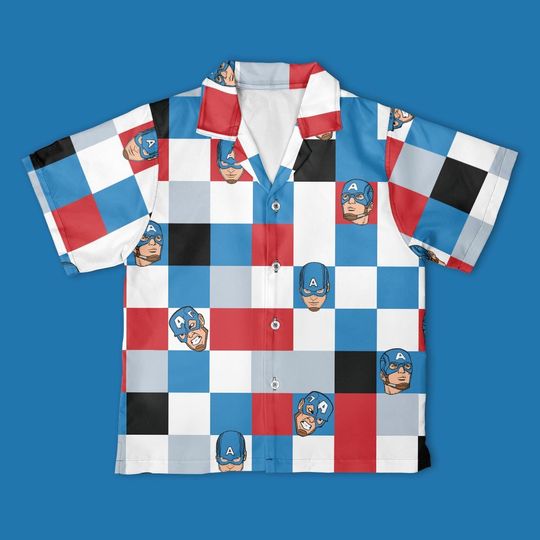 Marvel Captain America Avengers Checkerboard Button Up Shirt, Marvel Captain Button Down Shirt, Superhero shirt, Marvel Disney Trip Outfits