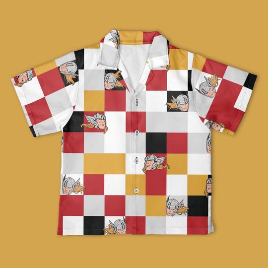 Marvel Thor Avengers Checkerboard Button Up Shirt, Marvel Thor Mjolnir Hammer Button Down Shirt, Thor shirt, Marvel Disney Trip Outfits