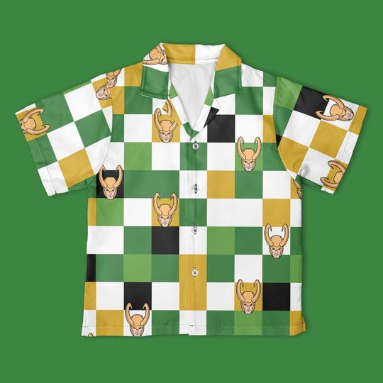 Marvel Loki Checkerboard Button Up Shirt, Marvel God of Mischief Button Down Shirt, Loki shirt, Marvel Disney Trip Outfits