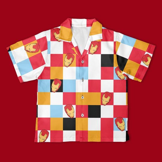 Marvel Iron Man Checkerboard Button Up Shirt, Marvel Avengers Button Down Shirt, Ironman Tony Stark shirt, Marvel Disney Trip Outfits