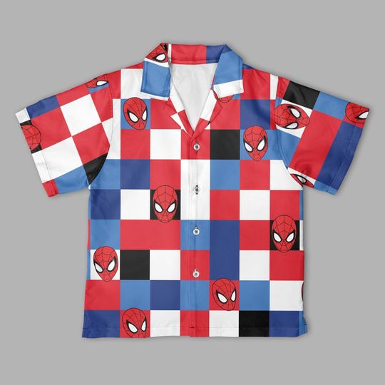 Spider-Man Checkerboard Button Up Shirt, The Amazing Spiderman Button Down Shirt, Marvel Superhero shirt, Marvel Disney Trip Outfits