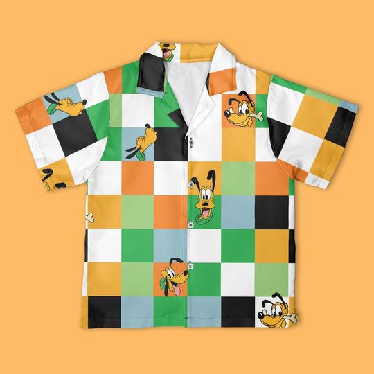 Disney Pluto Checkerboard Button Up Shirt, Mickey & Friends Button Down Shirt, Disney Shirt, Halloween Disney Vacation Outfit
