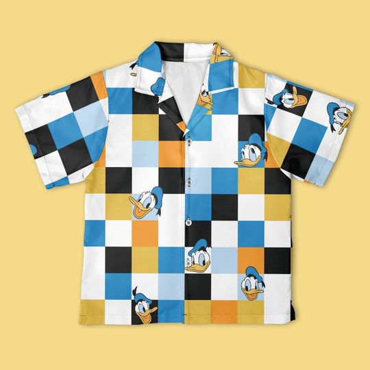 Discover Disney Donald Duck Checkerboard Button Up Shirt, Mickey & Friends Button Down Shirt, Disney Shirt, Halloween Disney Vacation Outfit