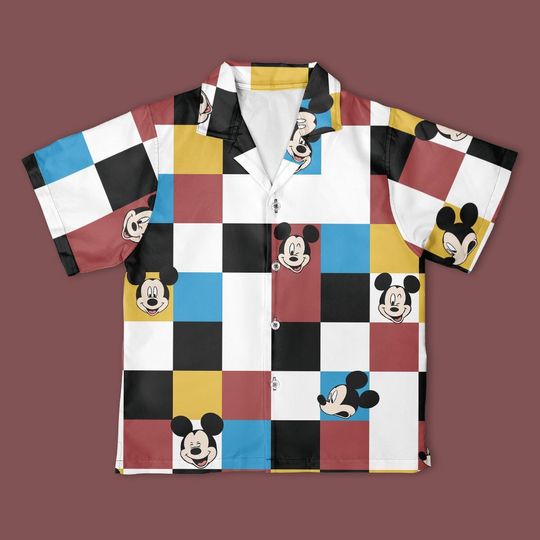 Discover Disney Mickey Mouse Checkerboard Button Up Shirt, Mickey & Friends Button Down Shirt, Disney Shirt, Halloween Disney Vacation Outfit