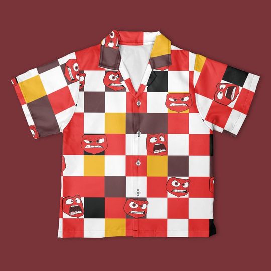 Discover Disney Inside Out Anger Checkerboard Hawaiian Shirt, Pixar Inside Out Anger Shirt, Christmas Disney Trip Gift Shirt