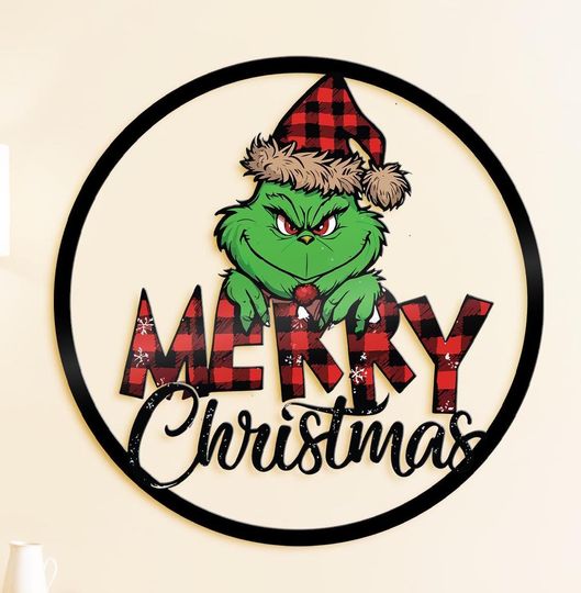 Merry Christmas funny character Theme Metal Sign - funny character Character Inspired Kids Presents - Grin Santa Hat Sign - Funny Christmas funny character Metal