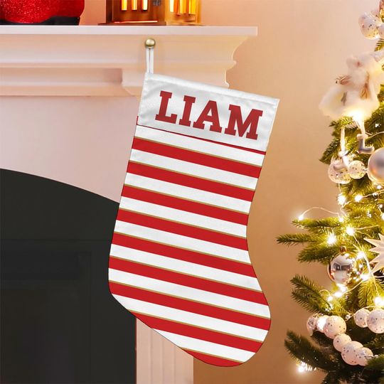 Personalized Christmas Stocking: Red White Striped Fireplace Decoration with Name