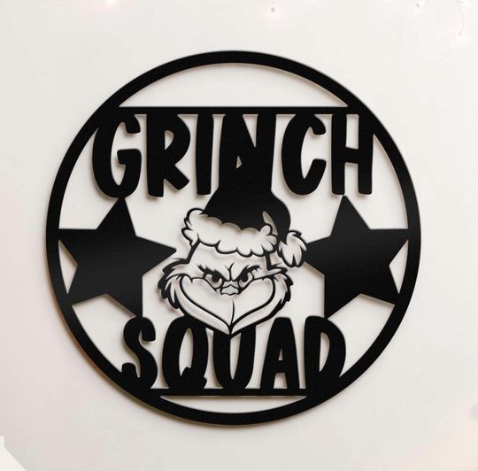 Discover funny character Squad Christmas Metal Sign - Green Monster Wreath Sign - Kids Room Decor Presents - Christmas funny character Metal - Grin Inspired Sign