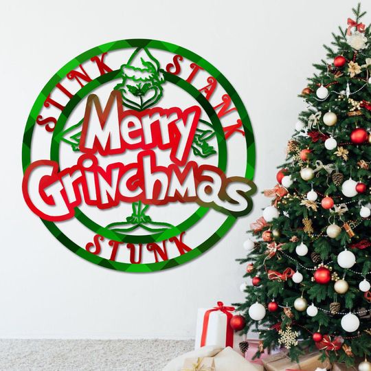 Merry Grin Metal Sign, Christmas Metal Prints, funny character Door Decor, Funny Welcome Sign, Holiday Entrance Sign, funny character Sign, Sister's Gift