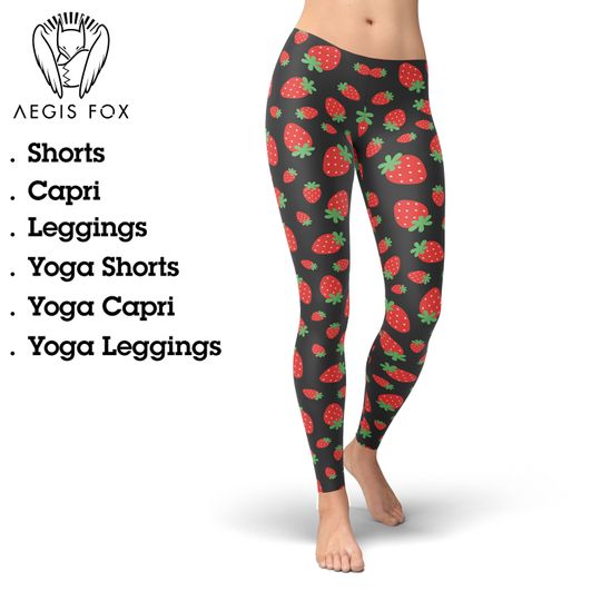 Discover Red Strawberry Print Leggings: Valentine's Day Activewear