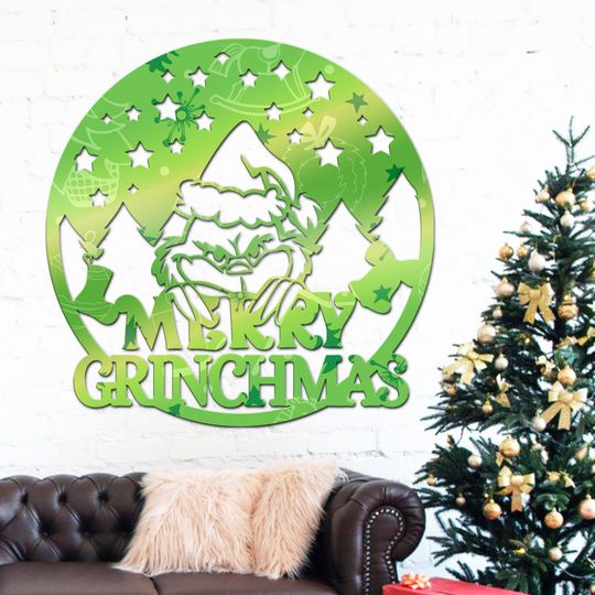 Discover Merry Grin Metal Sign, Holiday Greeting Wall Art, Dr Seuss Inspired Metal Decor, Whimsical funny character Xmas Sign, Home and Office Decor gift