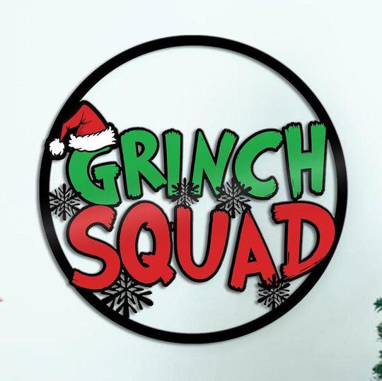 Discover funny character Squad Christmas Metal Sign - Kids Room Decor Presents - Grin Inspired Sign - Christmas funny character Metal - Green Monster Wreath Sign