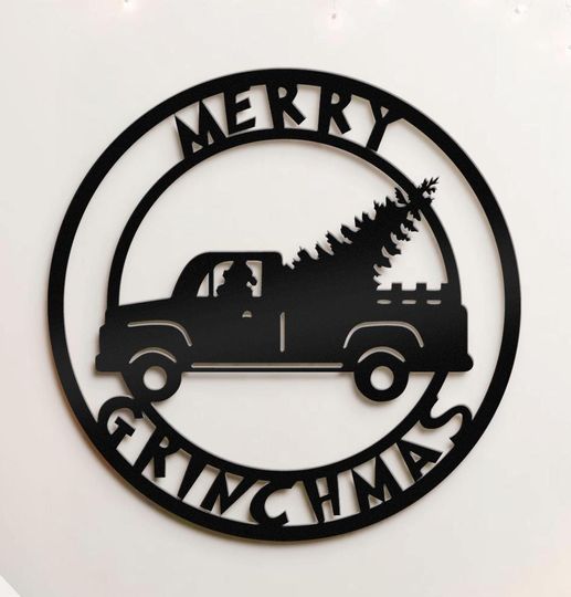 Merry Grin Metal Sign - Christmas Tree Truck Wall Decor - Dad Gift -  Kids Winter Gifts - funny character Love Sign -Funny Christmas funny character Sign